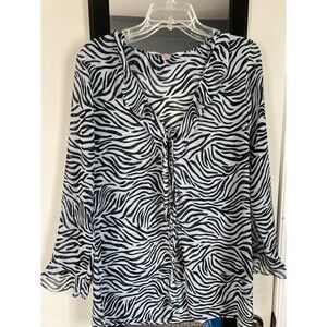 Victoria Secret Women’s Top Medium Sheer Zebra Button & Tie Sheer Good Condition